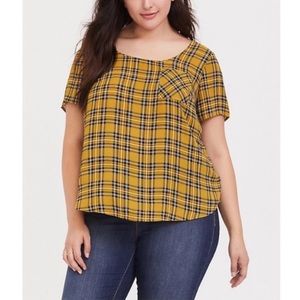 Torrid Yellow Plaid Georgette Button Back Top sz 2